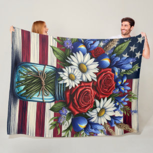 Patriotic, floral distressed American Fleece Blanket
