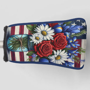 Patriotic, floral distressed American Golf Head Cover