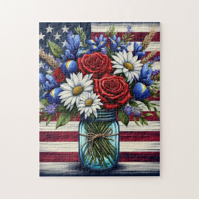 Patriotic, floral distressed American Jigsaw Puzzle (Vertical)