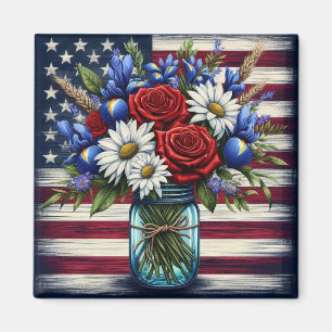 Patriotic, floral distressed American Magnet