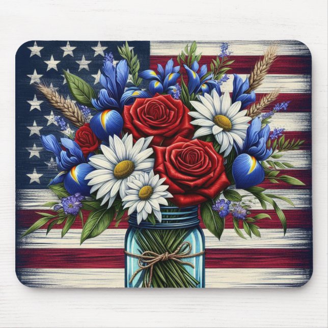 Patriotic, floral distressed American Mouse Mat (Front)