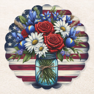 Patriotic, floral distressed American Paper Coaster