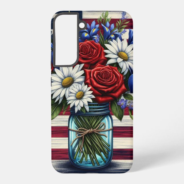 Patriotic, floral distressed American Samsung Galaxy S22+ Case (Back)