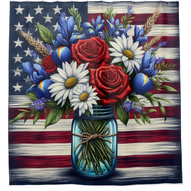 Patriotic, floral distressed American Shower Curtain (Front)