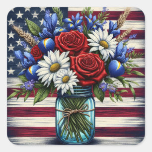 Patriotic, floral distressed American Square Sticker
