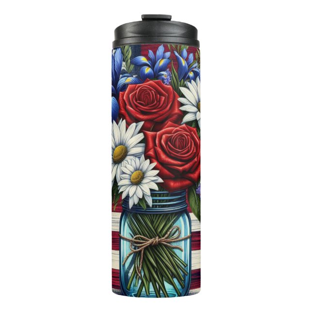 Patriotic, floral distressed American Thermal Tumbler (Front)