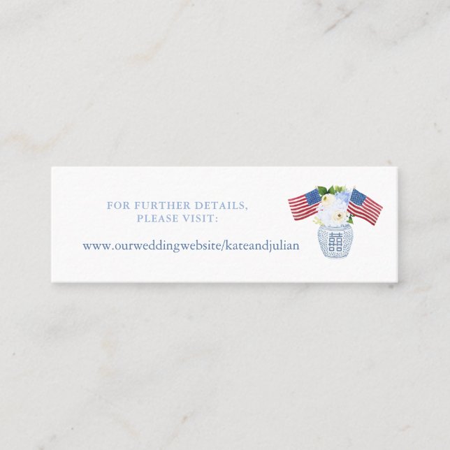 Patriotic Floral Flag Design Wedding Website Card (Front)