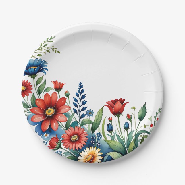 Patriotic Floral Harmony Paper Plate (Front)