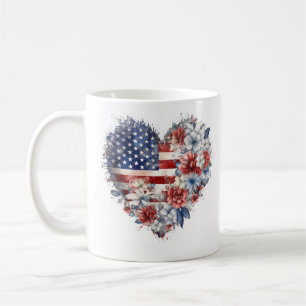 Patriotic Floral Heart Mug