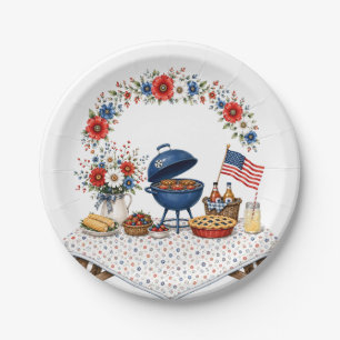 Patriotic Floral Memorial Day BBQ  Paper Plate