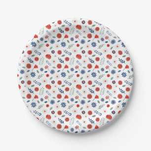 Patriotic Floral Paper Plate Summer Americana