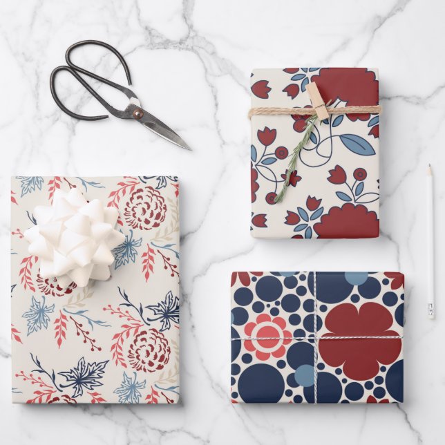 Patriotic Floral pattern July Fourth party  Wrapping Paper Sheet (Front)
