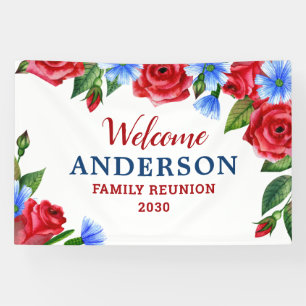 Patriotic Floral Personalised Red White Blue Party Banner