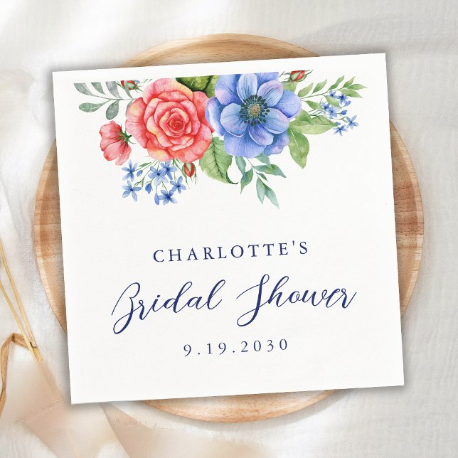 Patriotic Floral Red White Blue Bridal Shower Napkin (Creator Uploaded)