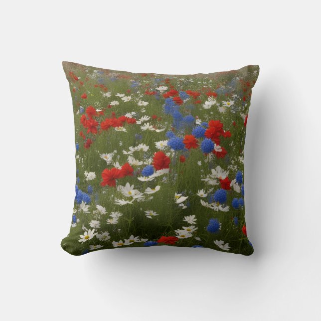 Patriotic Floral Throw Pillow (Front)