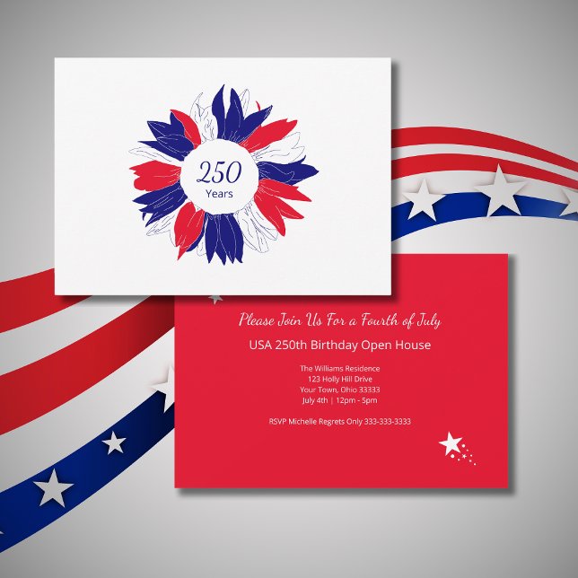 Patriotic Floral USA 250 Years 4th of July BBQ Invitation (Creator Uploaded)