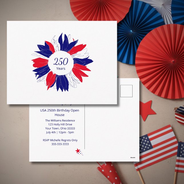Patriotic Floral USA 250 Years Fourth of July BBQ Holiday Postcard (Creator Uploaded)