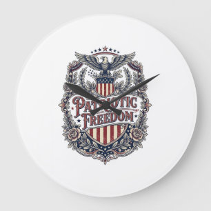 Patriotic Floral Vintage Vector Graphic Tee Large Clock