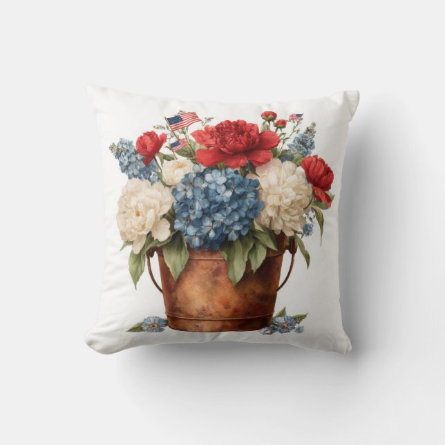 Patriotic Florals Throw Pillow (Front)