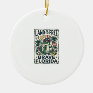Patriotic Florida Alligator 4th of July Ceramic Tree Decoration