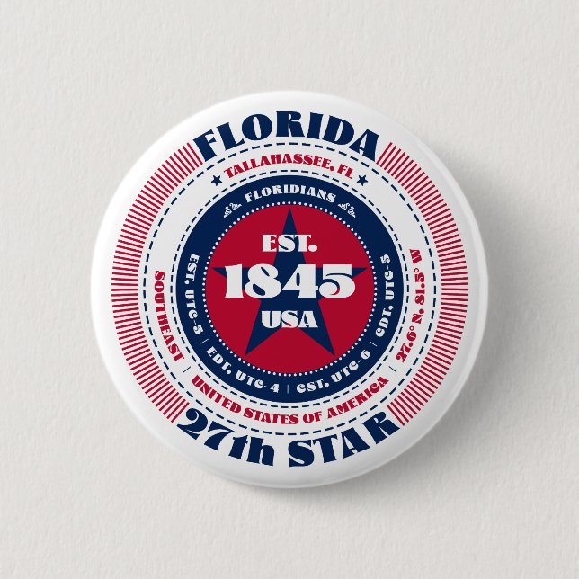 Patriotic Florida Circle with State Details 6 Cm Round Badge (Front)