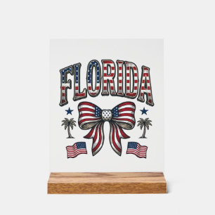 Patriotic Florida Vintage Bow Fourth of July Shirt Acrylic Sign