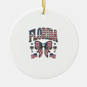 Patriotic Florida Vintage Bow Fourth of July Shirt Ceramic Tree Decoration