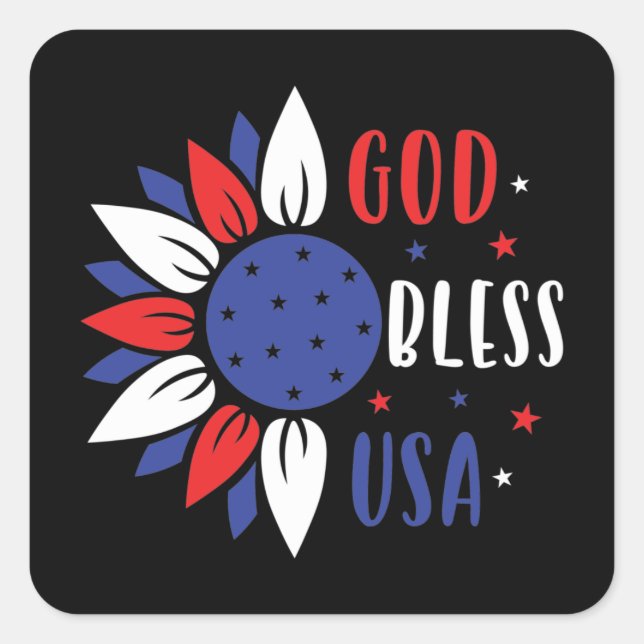 Patriotic flower God Bless USA Square Sticker (Front)