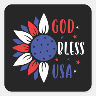 Patriotic flower God Bless USA Square Sticker
