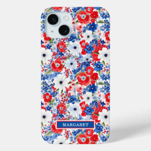 Patriotic Flowers Monogrammed iPhone 15 Mini Case