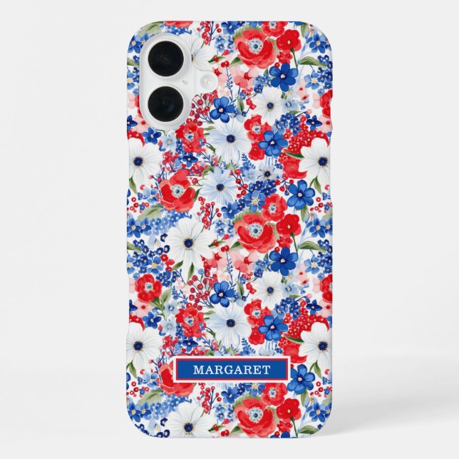 Patriotic Flowers Monogrammed iPhone Case (Back)