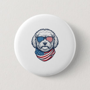 Patriotic Fluffy Dog Vector Illustration_1 6 Cm Round Badge