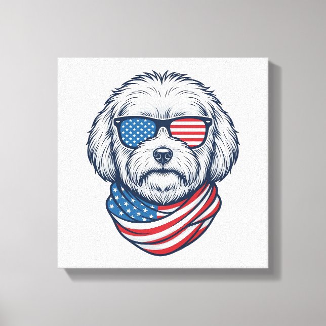 Patriotic Fluffy Dog Vector Illustration_1 Canvas Print (Front)