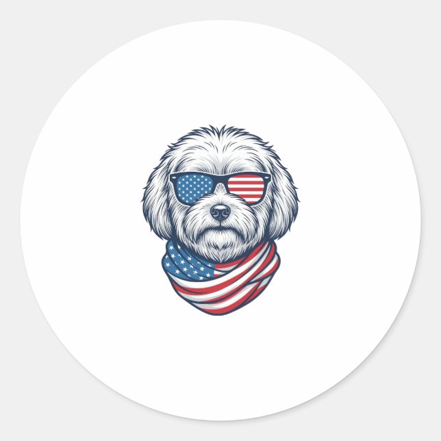 Patriotic Fluffy Dog Vector Illustration_1 Classic Round Sticker (Front)
