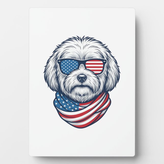 Patriotic Fluffy Dog Vector Illustration_1 Plaque (Front)