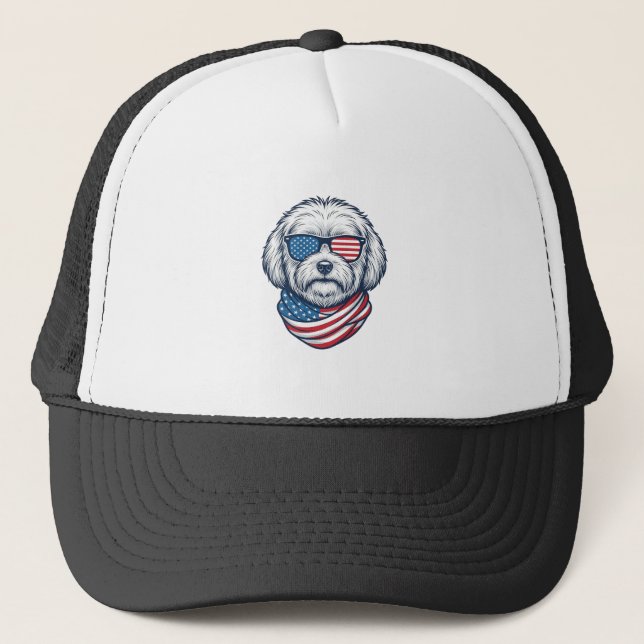 Patriotic Fluffy Dog Vector Illustration_1 Trucker Hat (Front)