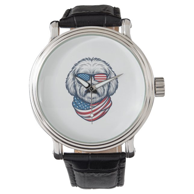 Patriotic Fluffy Dog Vector Illustration_1 Watch (Front)