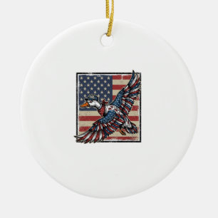 Patriotic Flying Duck Vintage Engraving Shirt Desi Ceramic Tree Decoration