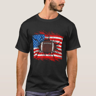 Patriotic Football 4th Of July American Flag Boys  T-Shirt