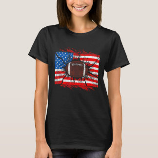 Patriotic Football 4th Of July American Flag Boys  T-Shirt