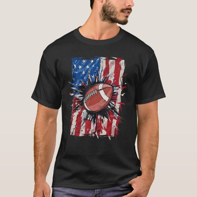 Patriotic Football 4th of July Men USA American Fl T-Shirt (Front)