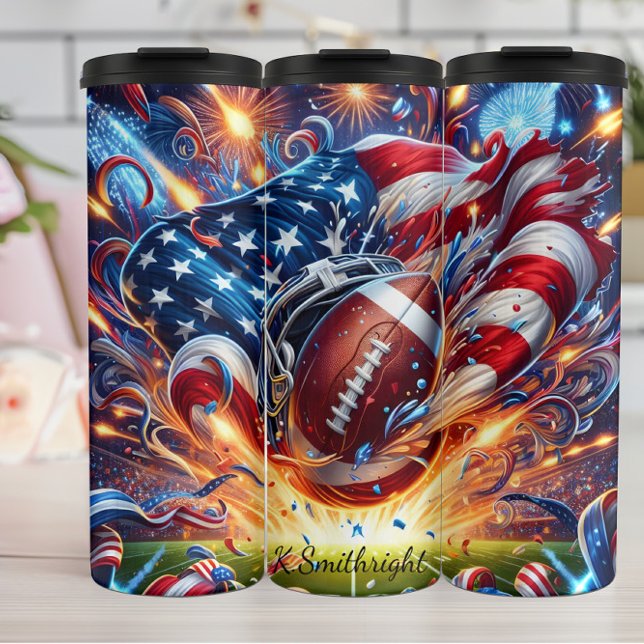 Patriotic Football Fireworks Stadium Burst Thermal Tumbler (Creator Uploaded)