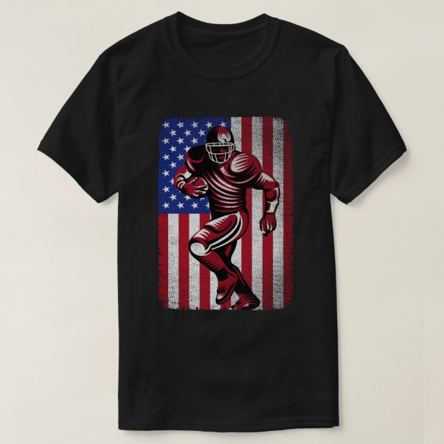 Patriotic Football Lover 4th of July American Flag T-Shirt (Design Front)