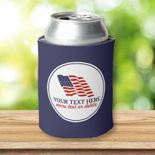Patriotic Fourth of July American USA Flag Custom Can Cooler