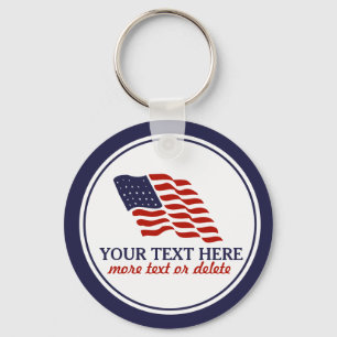 Patriotic Fourth of July American USA Flag Custom Key Ring