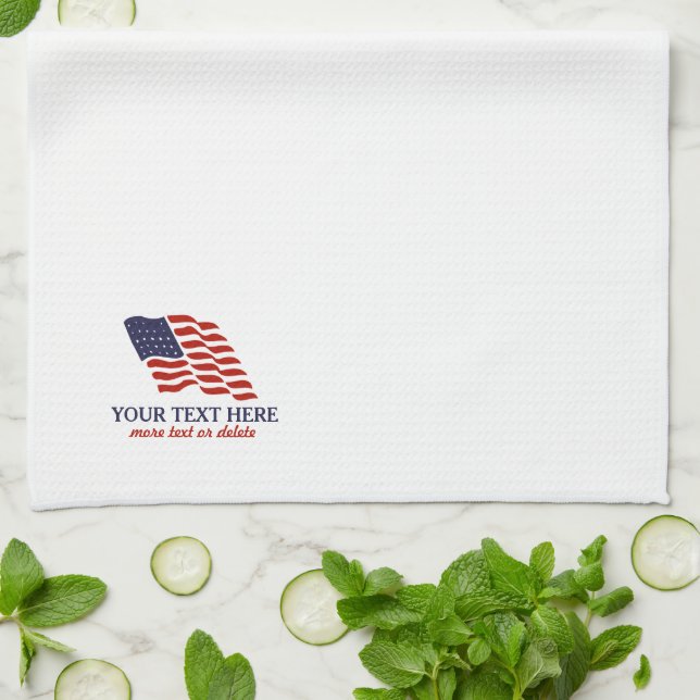 Patriotic Fourth of July American USA Flag Custom Tea Towel (Folded)