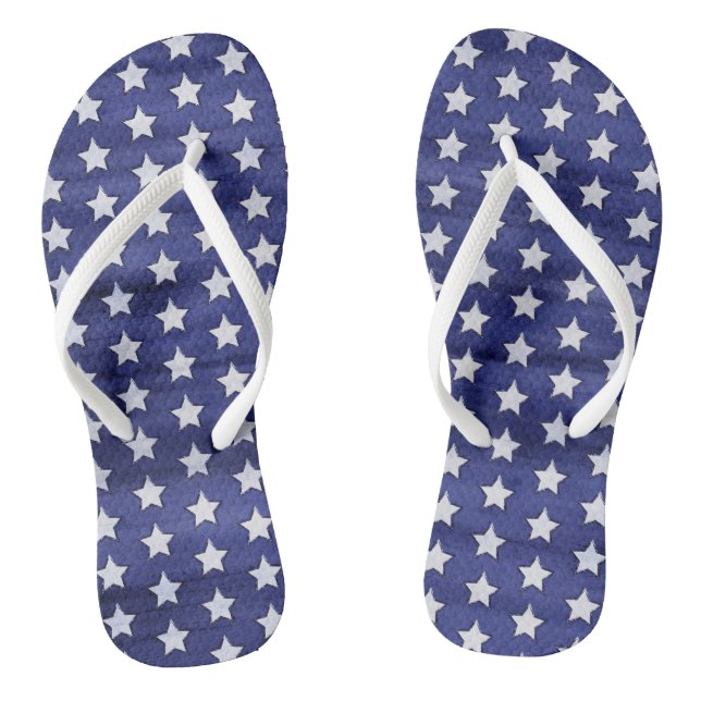 Patriotic Fourth of July American USA Stars Flip Flops (Footbed)