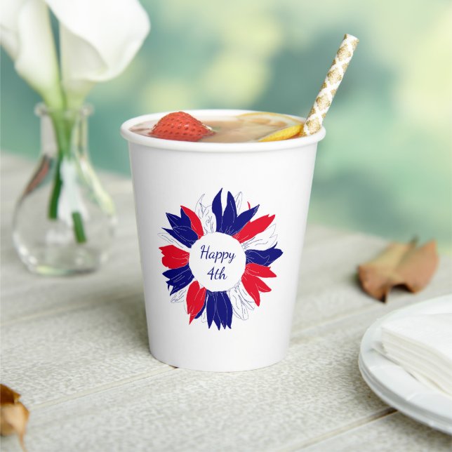 Patriotic Fourth of July Bbq Floral Red White Blue Paper Cups (Insitu)