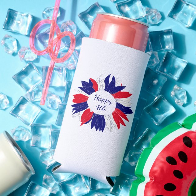 Patriotic Fourth of July Bbq Floral Red White Blue Seltzer Can Cooler (In Situ Summer)