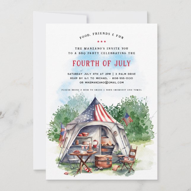 Patriotic Fourth of July BBQ Party Invitation (Front)